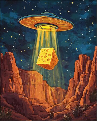 UFO Paint by Numbers, Flying Saucer Inhaled Cheese Paint by Number for Adults on Canvas, Funny Abstract Acrylic Oil Painting Kit, Home Wall Decor - Canyon Landscape(16x20inch, No Frame) in Saudi Arabia