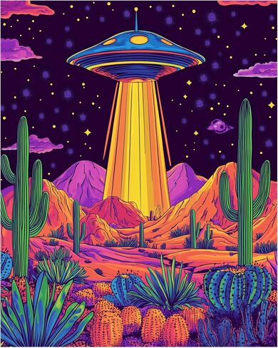 UFO Paint by Numbers, Flying Saucer Inhaled Cheese Paint by Number for Adults on Canvas, Funny Abstract Acrylic Oil Painting Kit, Home Wall Decor - Canyon Landscape(16x20inch, No Frame) in Saudi Arabia