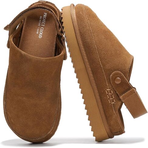 Project Cloud Genuine Suede Clogs for Women - Memory Foam Platform Clogs Womens Shoes - Nonslip Slides for Women w/Straps Lightweight Womens Clogs & Mules for Women 2025 (Goldstar, TAUP, 7.5) in Saudi Arabia