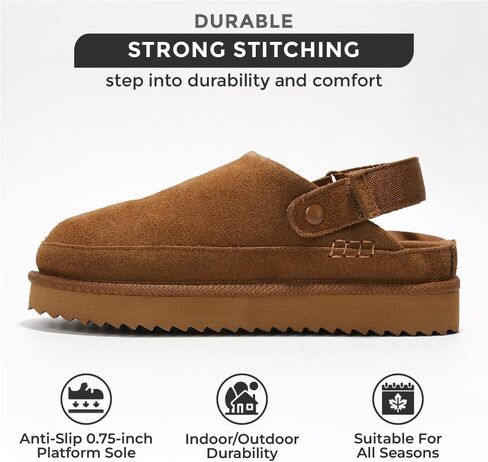 Project Cloud Genuine Suede Clogs for Women - Memory Foam Platform Clogs Womens Shoes - Nonslip Slides for Women w/Straps Lightweight Womens Clogs & Mules for Women 2025 (Goldstar, TAUP, 7.5) in Saudi Arabia