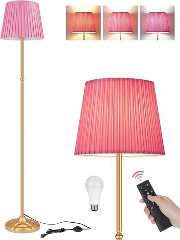 Dimmable Tall Floor Lamp for Living Room, 68" Standing Lamp, Reading Light with Remote & Foot Pedal, 10W LED Bulb (3000K-6500K) Included, FCC Listed, Reinforced Base, Gold and Pink DP12LD05 in Saudi Arabia