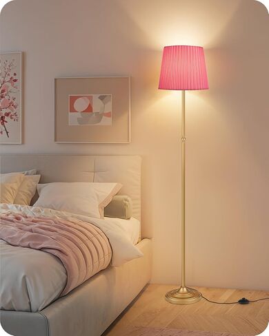 Dimmable Tall Floor Lamp for Living Room, 68" Standing Lamp, Reading Light with Remote & Foot Pedal, 10W LED Bulb (3000K-6500K) Included, FCC Listed, Reinforced Base, Gold and Pink DP12LD05 in Saudi Arabia