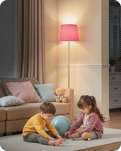 Dimmable Tall Floor Lamp for Living Room, 68" Standing Lamp, Reading Light with Remote & Foot Pedal, 10W LED Bulb (3000K-6500K) Included, FCC Listed, Reinforced Base, Gold and Pink DP12LD05 in Saudi Arabia