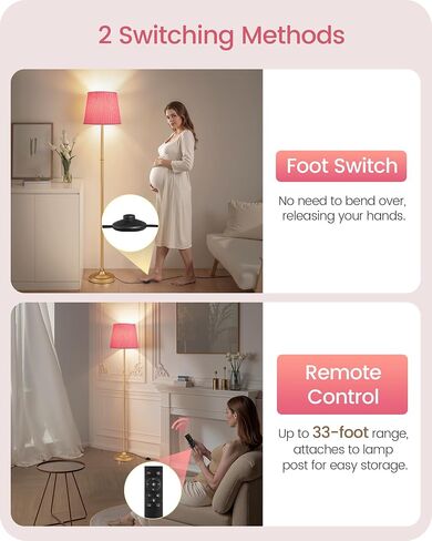 Dimmable Tall Floor Lamp for Living Room, 68" Standing Lamp, Reading Light with Remote & Foot Pedal, 10W LED Bulb (3000K-6500K) Included, FCC Listed, Reinforced Base, Gold and Pink DP12LD05 in Saudi Arabia