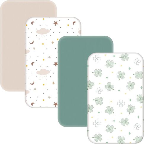 4 Pack Baby Bassinet Sheets - 33"x20" Bedside Bassinet Sheets Compatible with Baby Delight, Angelbliss, Maxi-COSI, and Most Bedside Sleeper, Soft Neutral Bassinet Fitted Sheets for Boys and Girls in Saudi Arabia