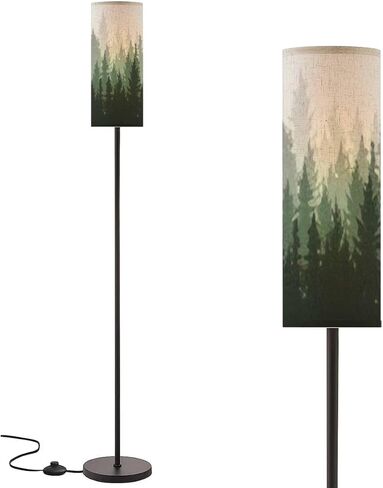 Boho Standing Lamps Forest nature landscape coniferous trees Pine Silhouette Minimalist Floor Lamp Metal Pole Lamp with Linen Lampshade for Bedroom Living Room Office Nursery Reading Foot Switch in Saudi Arabia