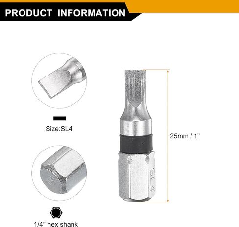 HARFINGTON 5pcs Slotted Screwdriver Bit SL3 1/4" Hex Shank 25mm/1" Length Magnetic Flat Head Hex Bits S2 Steel Electric Screw Driver Bit in Saudi Arabia