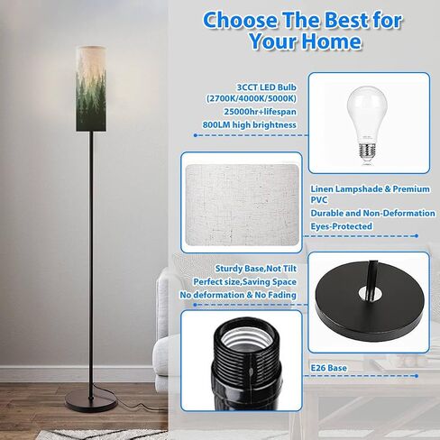 Boho Standing Lamps Forest nature landscape coniferous trees Pine Silhouette Minimalist Floor Lamp Metal Pole Lamp with Linen Lampshade for Bedroom Living Room Office Nursery Reading Foot Switch in Saudi Arabia