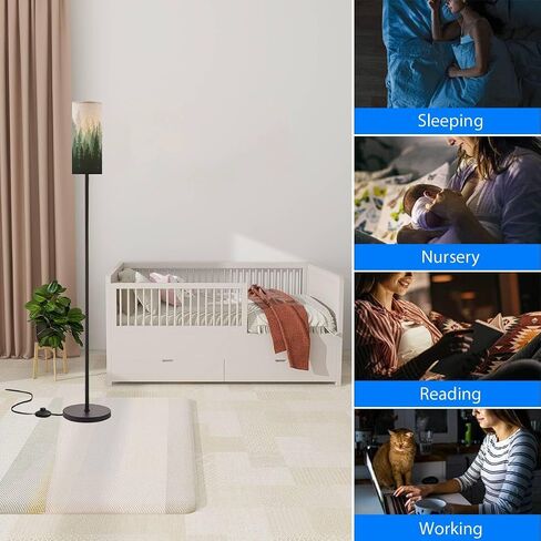 Boho Standing Lamps Forest nature landscape coniferous trees Pine Silhouette Minimalist Floor Lamp Metal Pole Lamp with Linen Lampshade for Bedroom Living Room Office Nursery Reading Foot Switch in Saudi Arabia