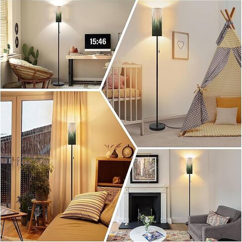Boho Standing Lamps Forest nature landscape coniferous trees Pine Silhouette Minimalist Floor Lamp Metal Pole Lamp with Linen Lampshade for Bedroom Living Room Office Nursery Reading Foot Switch in Saudi Arabia