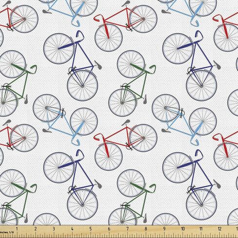 Ambesonne Bicycle Fabric من الفناء ، دراجات تصميمة عادية تجريدية للتصميم في النسيج المعروض ، الزخرفية للمفروش in Kuwait