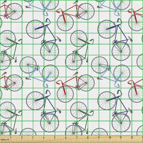 Ambesonne Bicycle Fabric من الفناء ، دراجات تصميمة عادية تجريدية للتصميم في النسيج المعروض ، الزخرفية للمفروش in Kuwait
