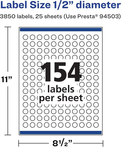 Avery Durable Waterproof Round Labels with Sure Feed, 0.5" Diameter, 1,540 Oil and Tear-Resistant Waterproof Labels, Print-to-The-Edge, Laser/Pigment-Based Inkjet Printable Labels in Saudi Arabia