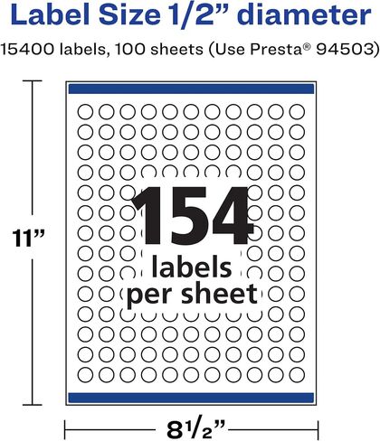 Avery Durable Waterproof Round Labels with Sure Feed, 0.5" Diameter, 1,540 Oil and Tear-Resistant Waterproof Labels, Print-to-The-Edge, Laser/Pigment-Based Inkjet Printable Labels in Saudi Arabia