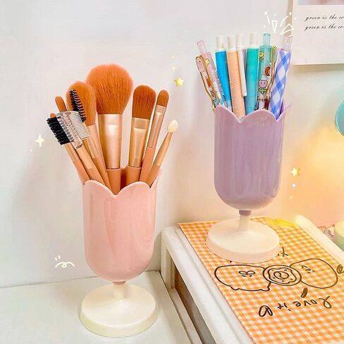 Tulip Pen Holder for Desk, Plastic Stationery Organizer, Cute Desktop Decoration, Office School Supplies (Green) in Saudi Arabia
