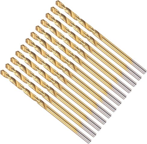 Twist Drill Bits, 2.7mm Drilling Diameter, Titanium Coated High Speed Steel 6542 Straight Round Shank - (Applications: for Stainless Steel Alloy Metal), 12-Pieces in Saudi Arabia