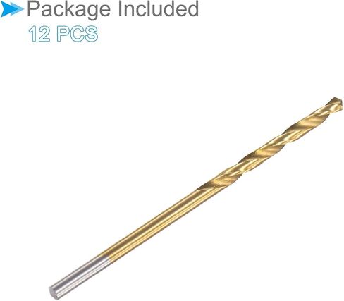 Twist Drill Bits, 2.7mm Drilling Diameter, Titanium Coated High Speed Steel 6542 Straight Round Shank - (Applications: for Stainless Steel Alloy Metal), 12-Pieces in Saudi Arabia