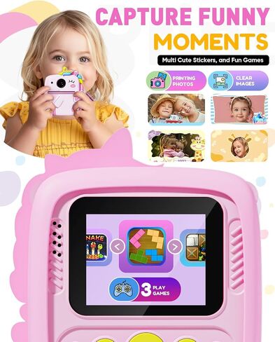 Instant Print Camera for Kids, Christmas Birthday Gifts for 3-8 Year Old Boys Girls, 1080P Kids Digital Camera Toys for Kids Age 3 4 5 6 7 8 with Silicone Cover-Pink in Kuwait