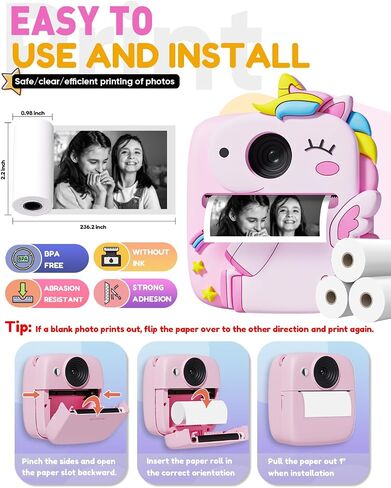 Instant Print Camera for Kids, Christmas Birthday Gifts for 3-8 Year Old Boys Girls, 1080P Kids Digital Camera Toys for Kids Age 3 4 5 6 7 8 with Silicone Cover-Pink in Kuwait