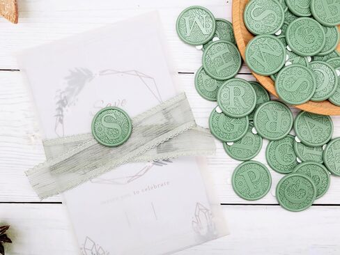 yoption 50 pcs lets botanical leax seal ملصقات ، Sage Green Green Orial Alphabet S anhelope sealing ملصقات لعيد ميلاد حفل الزفاف (S) in Kuwait