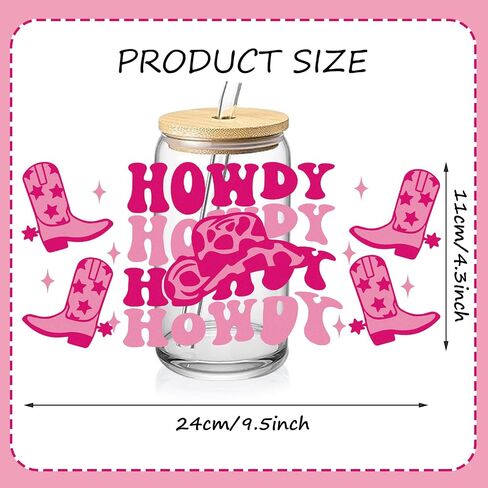 Whaline 8Pcs Western Cowgirl Cup Wrap Transfer Stickers Pink Boots Hats Waterproof Transfer Cup Stickers Decals for Glass Cup DIY Crafts in Saudi Arabia