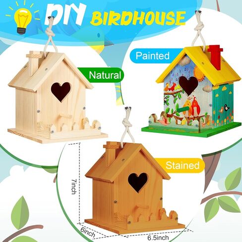 Juexica 4 Set DIY Birdhouse Kit Unfinished Bird House Painting Crafts for Kids with Paints and Paintbrushes Welcome Spring Gifts Outdoor Summer Crafts for Boy or Girl Ages 4-8 in Saudi Arabia