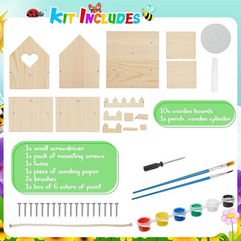 Juexica 4 Set DIY Birdhouse Kit Unfinished Bird House Painting Crafts for Kids with Paints and Paintbrushes Welcome Spring Gifts Outdoor Summer Crafts for Boy or Girl Ages 4-8 in Saudi Arabia
