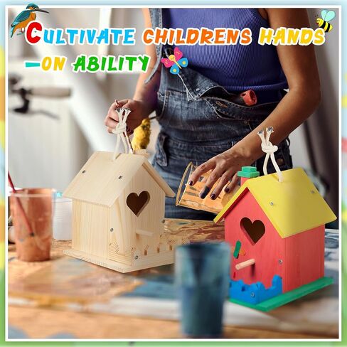 Juexica 4 Set DIY Birdhouse Kit Unfinished Bird House Painting Crafts for Kids with Paints and Paintbrushes Welcome Spring Gifts Outdoor Summer Crafts for Boy or Girl Ages 4-8 in Saudi Arabia