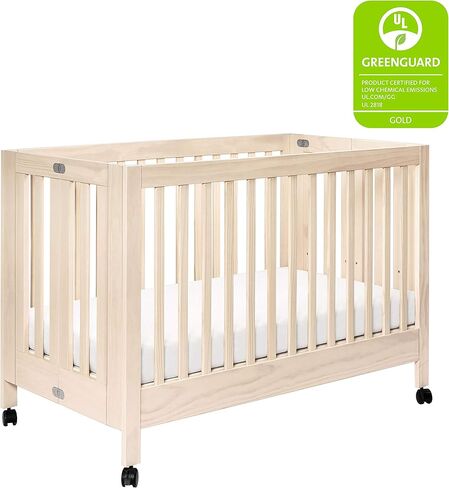 Babyletto Maki Full-Size 2-in-1 Portable Folding Crib with Toddler Bed Conversion Kit in Light Sage, Greenguard Gold Certified in Kuwait