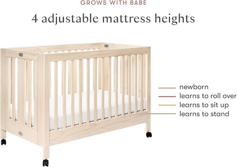 Babyletto Maki Full-Size 2-in-1 Portable Folding Crib with Toddler Bed Conversion Kit in Light Sage, Greenguard Gold Certified in Kuwait