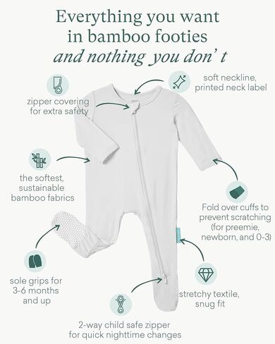 Baby Zipper Votie Pajamas ، SuperSoft Bamboo Rayon Baby Baby PJS Boy Girl 0-3-6-9-18-24 شهرًا in Saudi Arabia