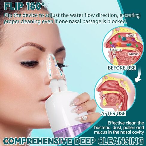 Nasal Irrigation System with Dual Speed and Auto Waste Collection – Portable and Travel-Friendly Nasal Irrigator – Nasal Cleaner for Sinus Relief Nasal Rinse Machine for Allergy and Sinus Care in Saudi Arabia