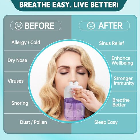 Nasal Irrigation System with Dual Speed and Auto Waste Collection – Portable and Travel-Friendly Nasal Irrigator – Nasal Cleaner for Sinus Relief Nasal Rinse Machine for Allergy and Sinus Care in Saudi Arabia