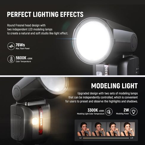 NEEWER Z2-F 2.4G TTL Round Head Camera Flash Speedlite Compatible with Fujifilm, 76Ws 1/8000s HSS Flash Upgraded UI, 2 Modeling Lamps TTL/M Quick TCM Switch 7.2V/3000mAh Battery 600 Full Power Flash in Saudi Arabia