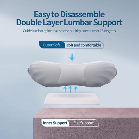 RESTCLOUD Adjustable Lumbar Support Pillow for Sleeping Memory Foam Back for Lower Pain Relief for Sleeping for Bed and Chair in Kuwait