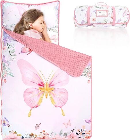 Pea Pod Toddler Nap Mat with Pillow & Fleece Blanket Ultra Soft Kids Rolled Napping Mats for Daycare, Preschool-Kindergarten, Slumber Bags for Boys Girls, Fits Ages 3-7 Years (Dinosaur) in Saudi Arabia