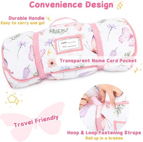 Pea Pod Toddler Nap Mat with Pillow & Fleece Blanket Ultra Soft Kids Rolled Napping Mats for Daycare, Preschool-Kindergarten, Slumber Bags for Boys Girls, Fits Ages 3-7 Years (Dinosaur) in Saudi Arabia