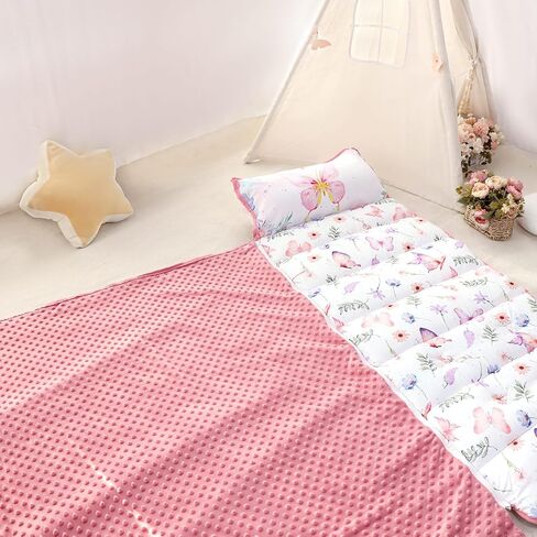 Pea Pod Toddler Nap Mat with Pillow & Fleece Blanket Ultra Soft Kids Rolled Napping Mats for Daycare, Preschool-Kindergarten, Slumber Bags for Boys Girls, Fits Ages 3-7 Years (Dinosaur) in Saudi Arabia