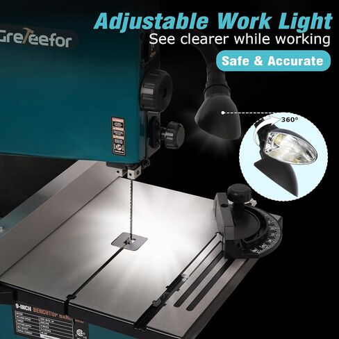 3Amp 9 Inch Benchtop Band Saw, 2-Speed（1700/2500FPM）with 360° Work Light, Miter Gauge & Rip fence, Steel Base, Band Saws for Woodworking in Saudi Arabia