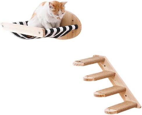 Cat Scratching Staircase, Wooden Climbing Platform for Cats, Stairway Design Climbing Shelf Wall Mounted, Four Step Kitty Stairway with Jute Sisial Cats Jumping Platform (Flat-Ladder) in Kuwait
