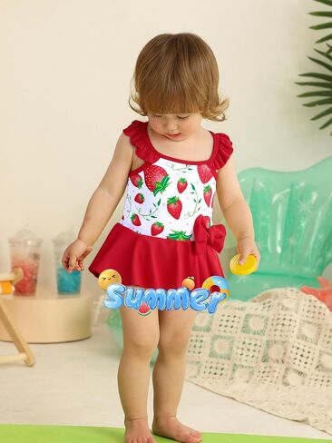 Mikrdoo Baby Girl Swimsuit Ruffled Bikini Tankini Swimsuit Infant Swimwear One Piece Bathing Suits Summer Clothes with Hat in Kuwait