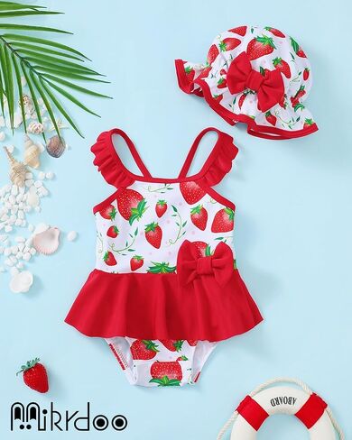 Mikrdoo Baby Girl Swimsuit Ruffled Bikini Tankini Swimsuit Infant Swimwear One Piece Bathing Suits Summer Clothes with Hat in Kuwait