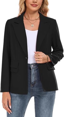 Womens Blazer Long Sleeve Notched Lapel Button Front Blazers Work Office Blazer Jacket with Pockets in Kuwait