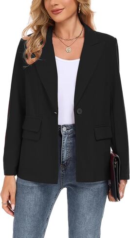 Womens Blazer Long Sleeve Notched Lapel Button Front Blazers Work Office Blazer Jacket with Pockets in Kuwait