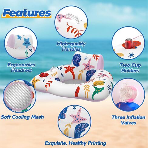 Inflatable Pool Floats Adult, 2 Pack Floating Lounge Chairs with Cup Holders, Heavy Duty Blow Up Pool Floats Chair for Summer Water Fun, Beach, Lake, or Pool Party in Kuwait