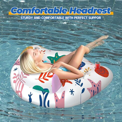 Inflatable Pool Floats Adult, 2 Pack Floating Lounge Chairs with Cup Holders, Heavy Duty Blow Up Pool Floats Chair for Summer Water Fun, Beach, Lake, or Pool Party in Kuwait