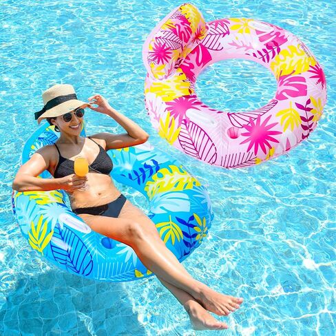 2 Pcs Large Inflatable Pool Float Tube Chair 37 Inch Hawaiian Swimming Tube Tropical Swimming Ring Cool Water Hammock Chair for Summer Pool Party in Saudi Arabia