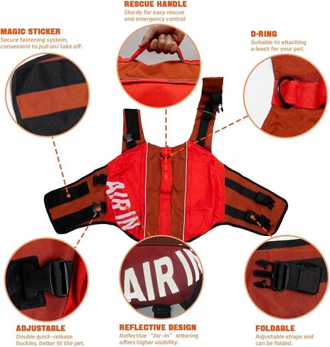 UIQELY Dog Life Jacket, Red Large Dog Life Jacket Safety& Comfort Dogs Inflatable Lifejacket for Boating, Pets Life Vest with Reflective Air in, Pets Lifejacket Protect for Furry Companion-Size L in Kuwait