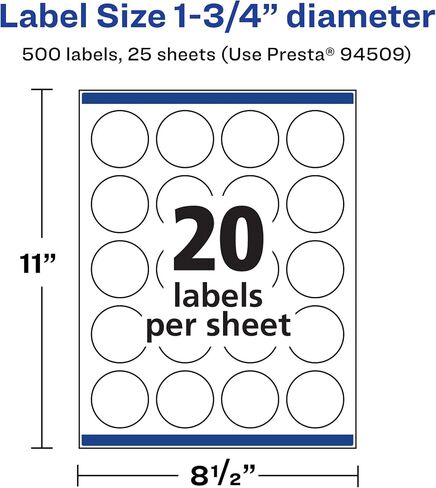 Avery Durable Waterproof Round Labels, 1.75" Diameter, 500 Oil & Tear-Resistant, Print-to-The-Edge, Laser/Pigment Inkjet Compatible in Kuwait