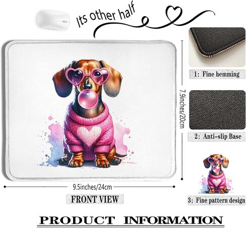 Dachshund Dog Mouse Pad, Pink Bubble Gum Weiner Dog Mouse Pads for Wireless Mouse Computers Laptop Desk Accessories, Dachshund Weiner Dog Gifts for Women, Dog Office Supplies, 9.5x7.9 Inch in Kuwait